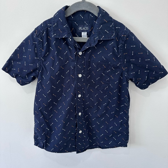 PLACE Boy’s Dark Blue Button-Up Shirt with Arrows - Picture 1 of 7